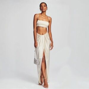 retofete Asimi Maxi Skirt Champagne Satin‎ Size Medium Low Rise Tulip Hem